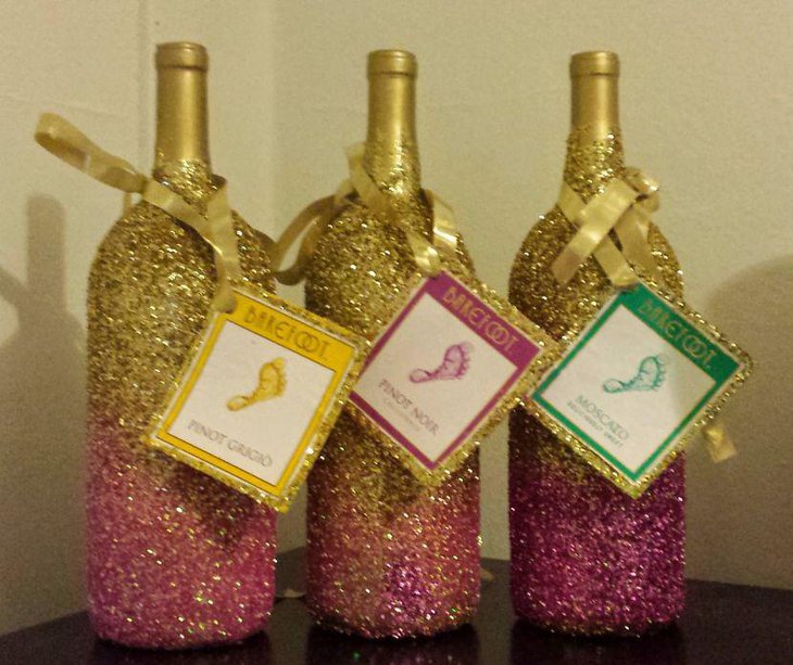 Glittery DIY Wine Bottle Wedding Table Centerpiece