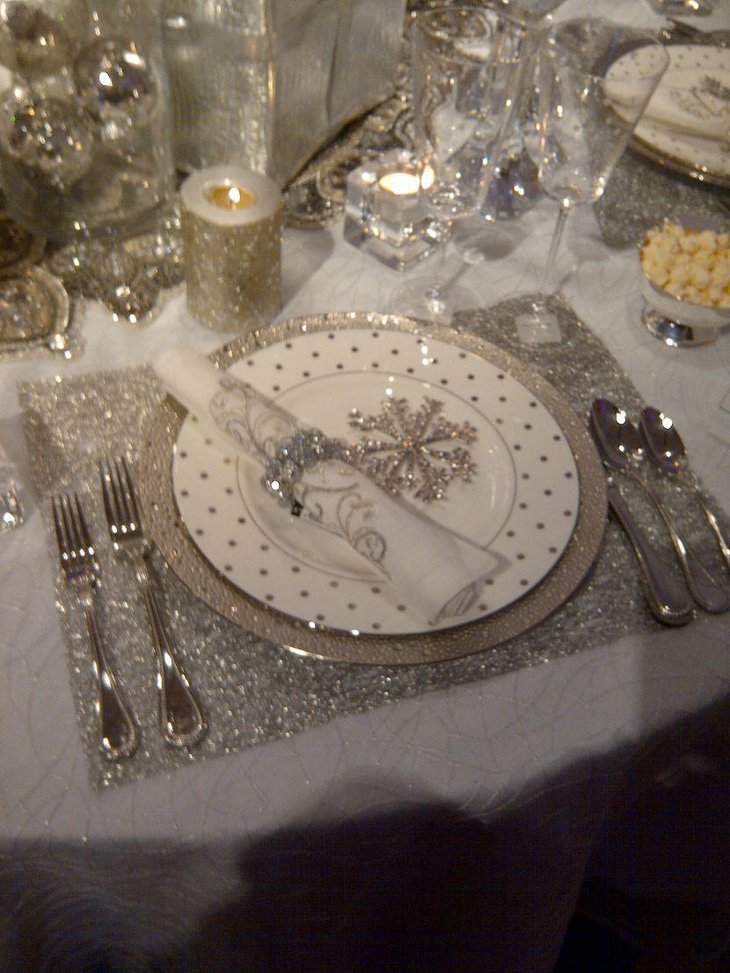 Glittery snowflakes on winter wonderland table