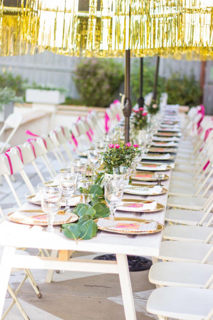 Gold and pink accented bridal shower table decor