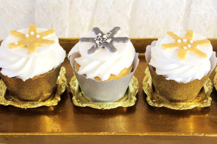 Gold and silver wrapped cupcakes for Christmas dessert table