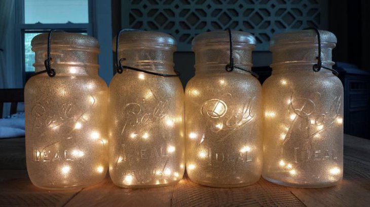 Gold Glitter Sparkle Mason Jar Battery Operated Fairy String Lights