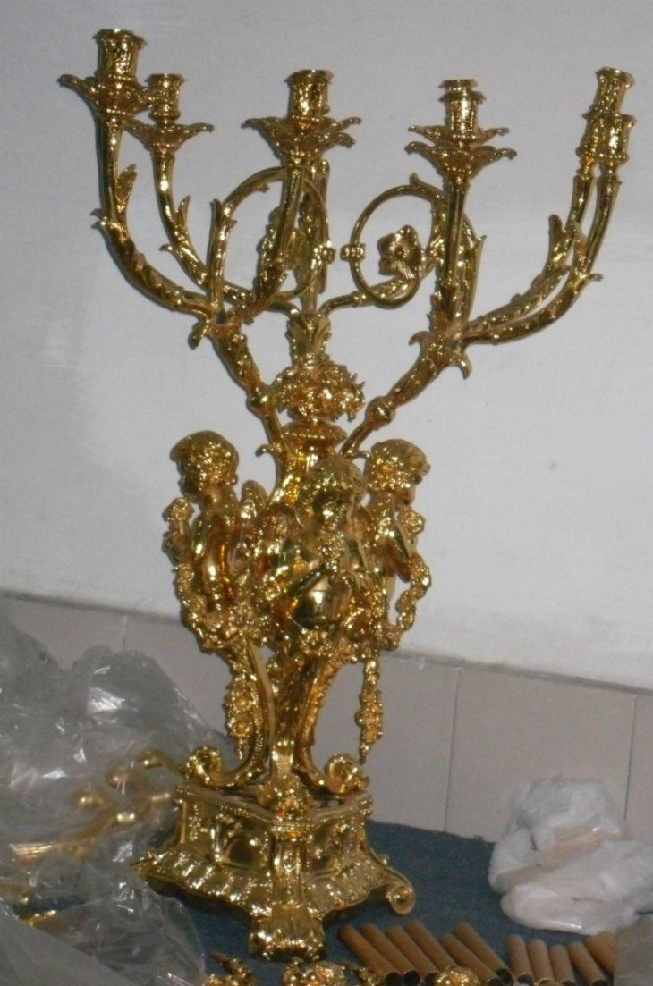 Gold plated brass sculpture candelabra wedding centerpiece