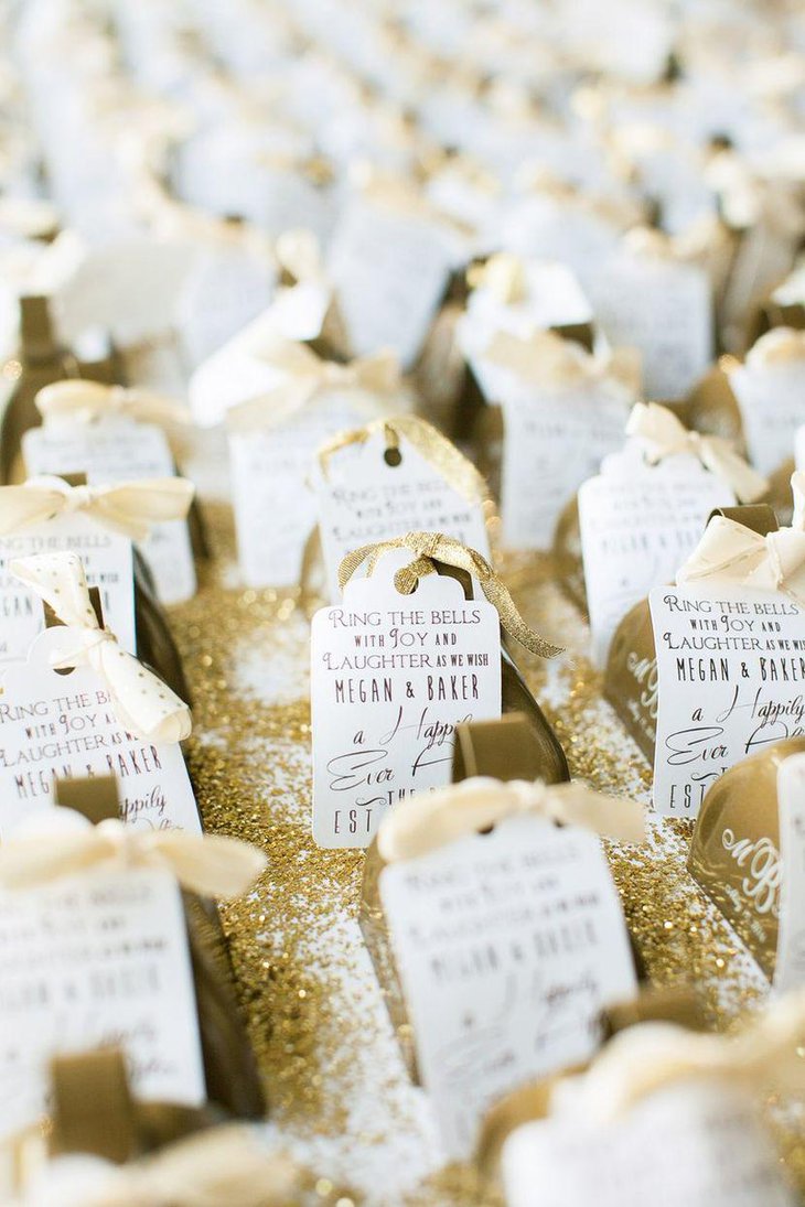 Golden glittery wedding favor decor