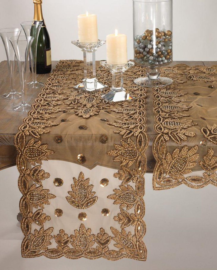 Golden lace table runner