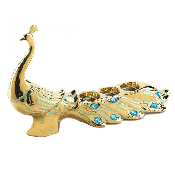 Golden peacock jewel candle holder centerpiece