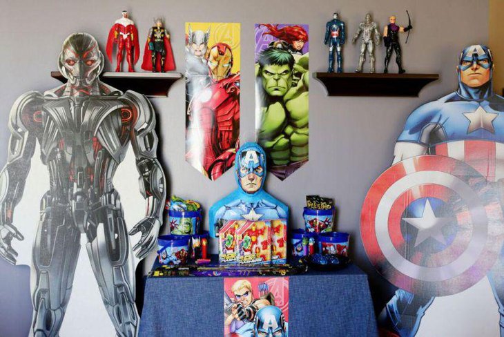 Gorgeous boys birthday party table decorated with Avengers Theme