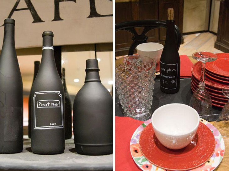 Gorgeous Chalkboard Wine Bottles As Centerpieces