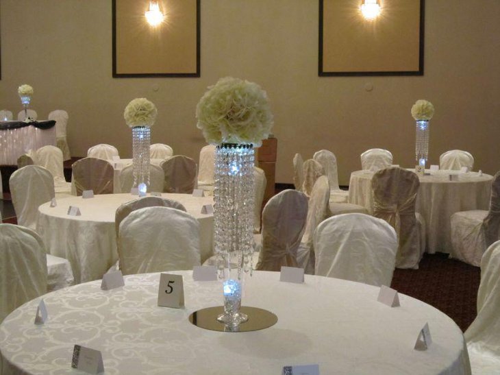 Gorgeous crystal wedding table centerpiece with flower balls