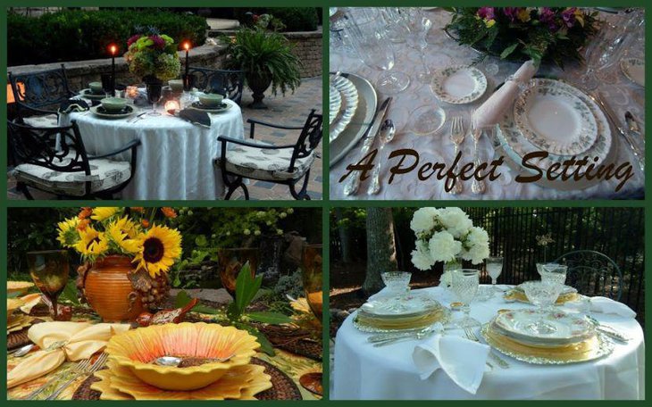 Gorgeous flower decorations on outdoor bridal shower tables