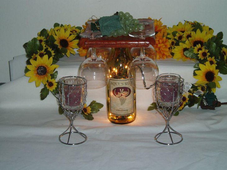 Gorgeous Lighted Wine Bottle Centerpiece With Sunflowers