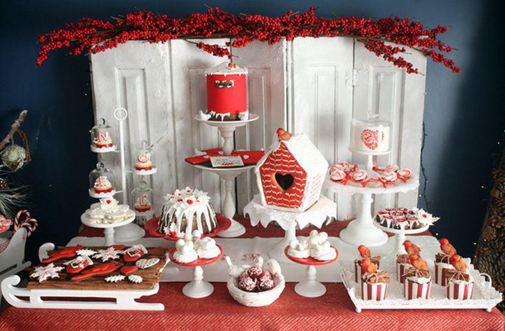 Gorgeous red and white themed Christmas dessert table
