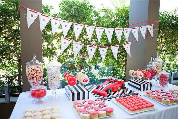 Grand Prix Ferrari themed first birthday table for boys