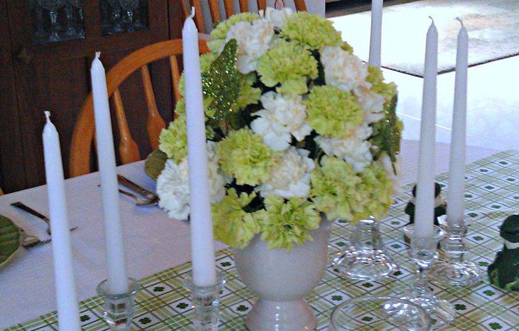 Green and white flower decor for St Patricks Day