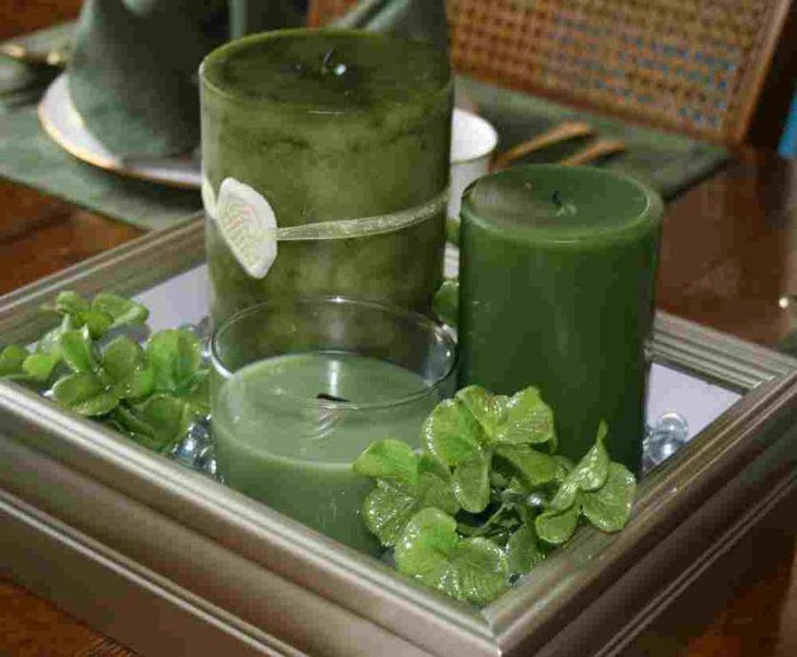 Green candle table centerpiece