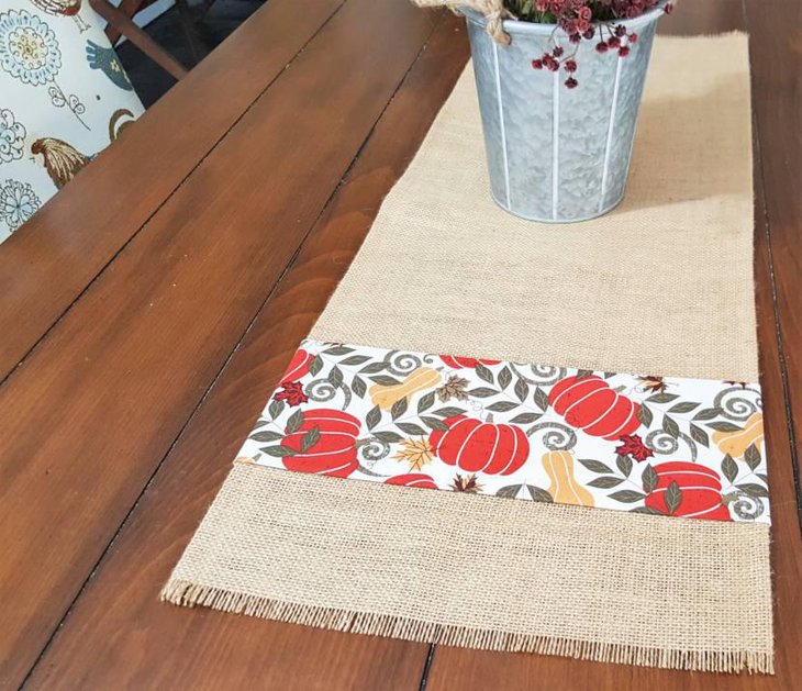 Harvest Pumpkin Burlap Table Runner