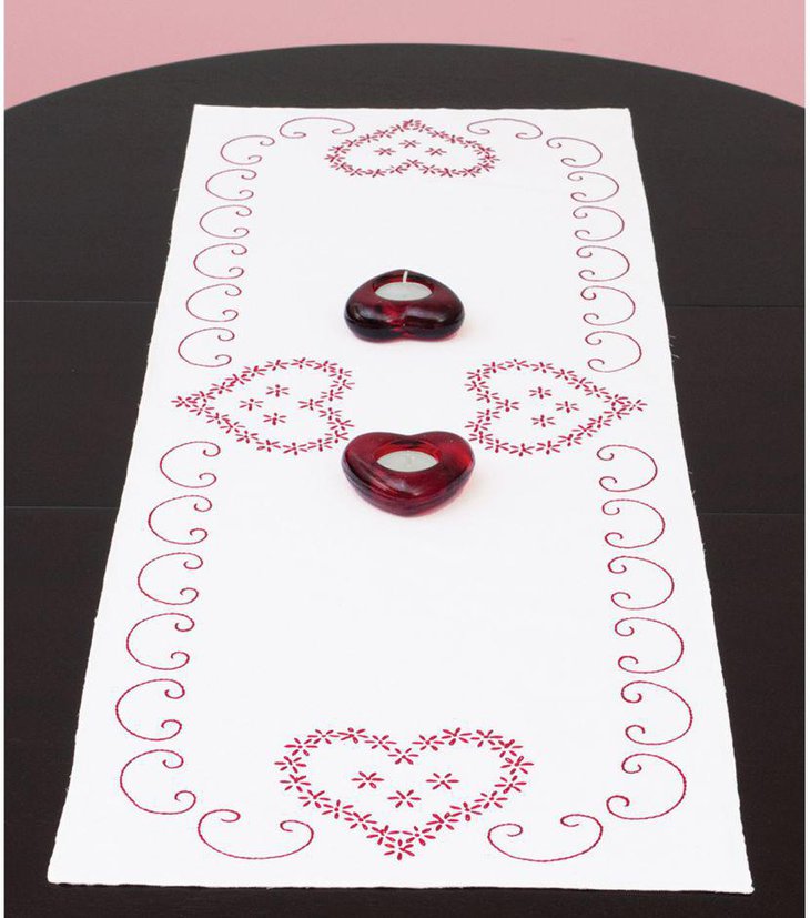 Heart stamped Valentines table runner