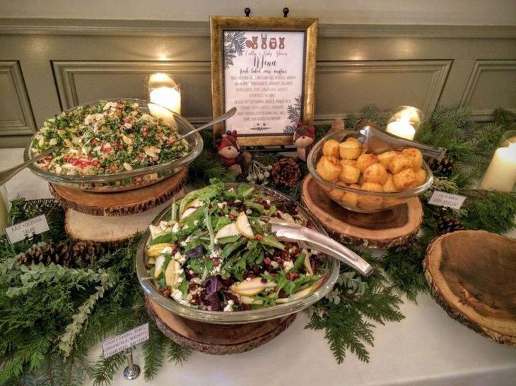 Hearty buffet table for jungle baby shower