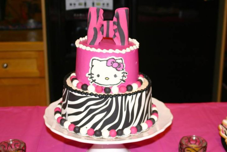 Hello Kitty Hot Pink Zebra Striped Baby Shower Cake