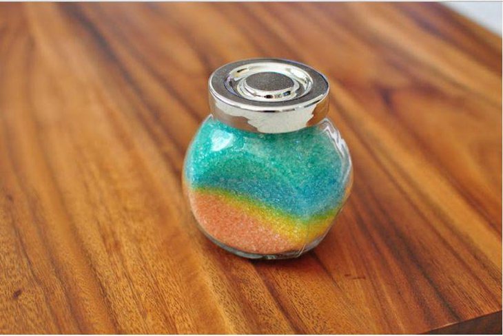 Homemade rainbow bath salt baby shower favor