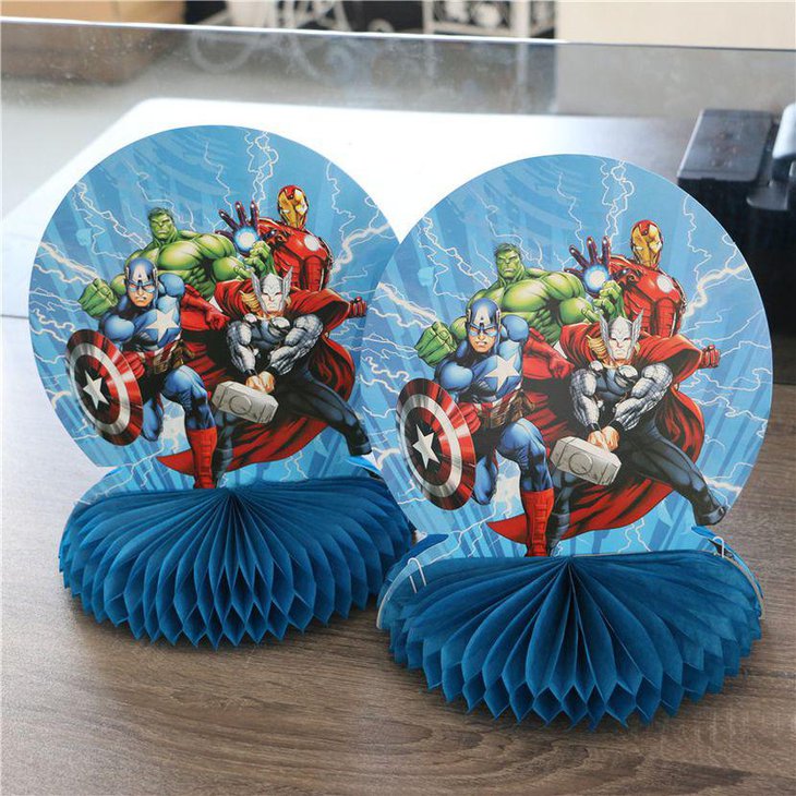 Honeycomb Avengers centerpieces for kids party table