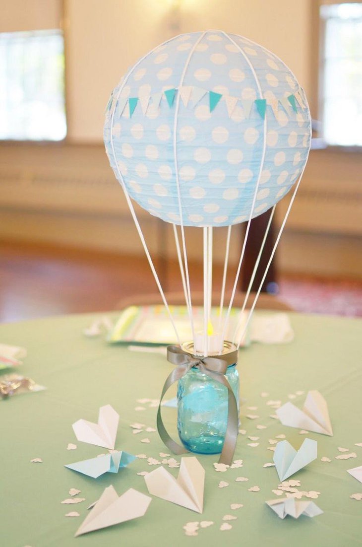 Hot Air Blue and Sparkling Wedding Balloon Centerpiece