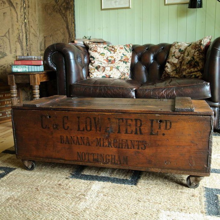 Industrial themed rustic coffee table with trunk