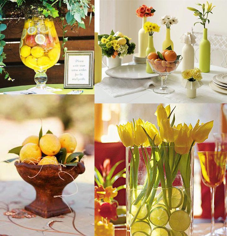 Innovative fruit centerpieces on summer wedding tables