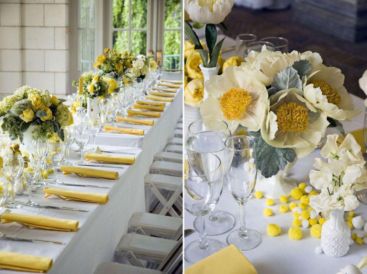 Innovative yellow floral wedding table centerpiece for summer