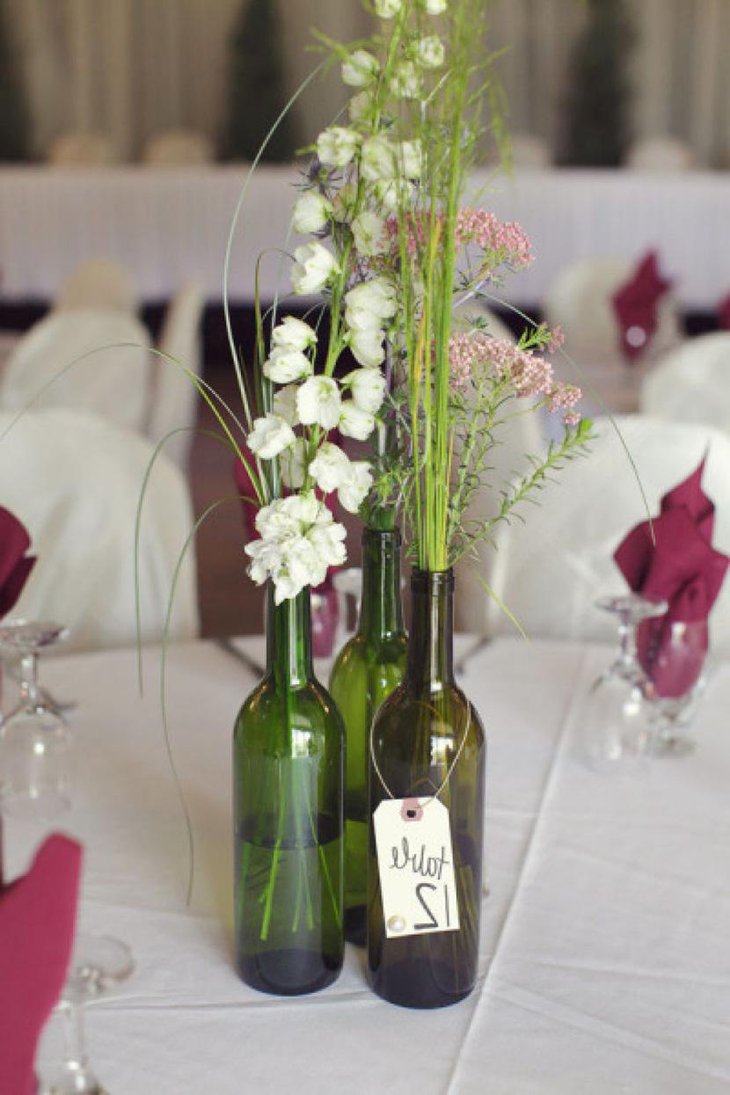 Interesting Wine Bottle Bridal Shower Centerpiece