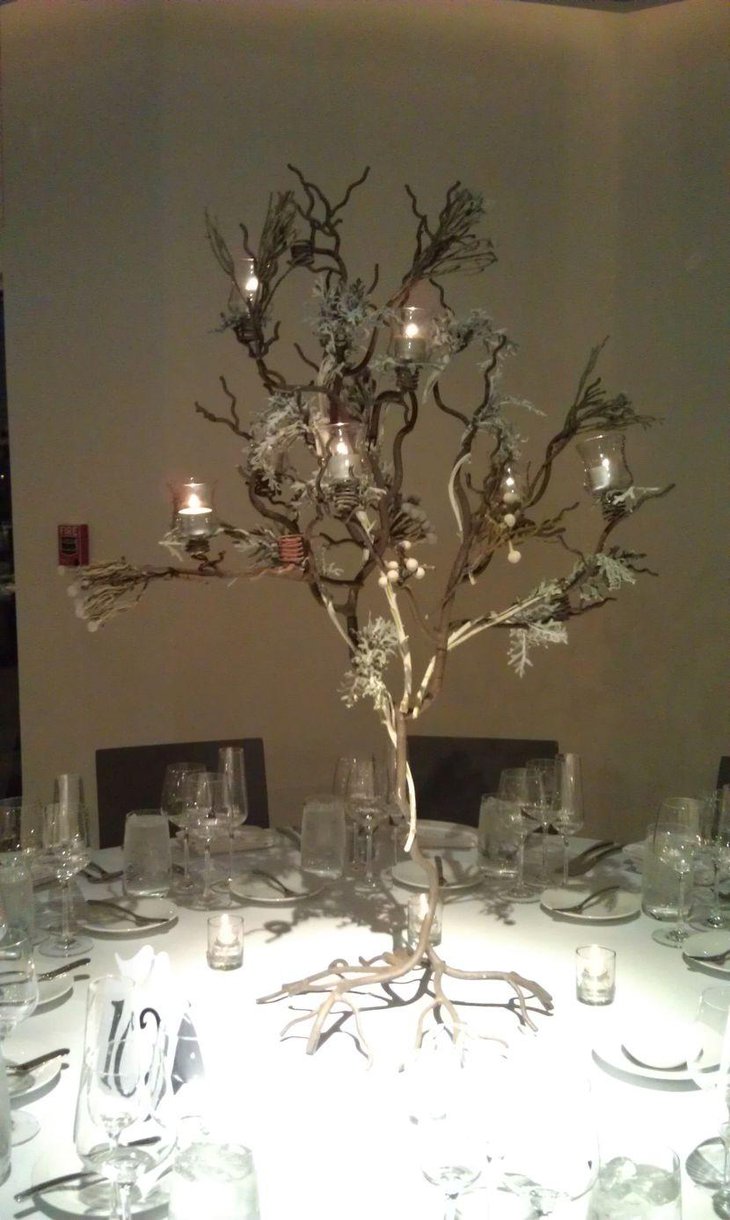 Iron tree candelabra centerpiece for wedding table