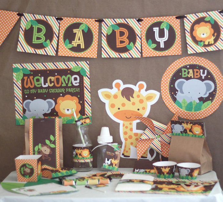 Jungle safari boy baby shower decor idea