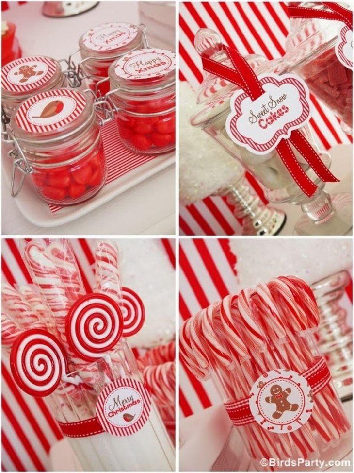 Kids Christmas dessert table idea with candy cane lollipops