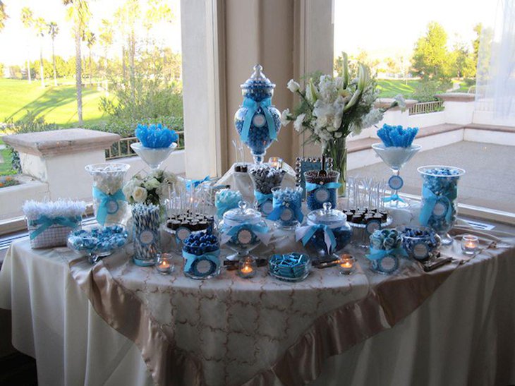 Light blue wedding candy table idea