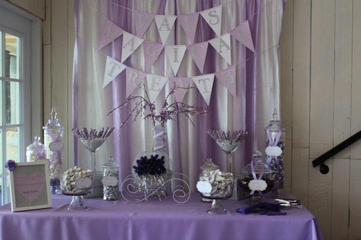 Light purple wedding candy buffet table