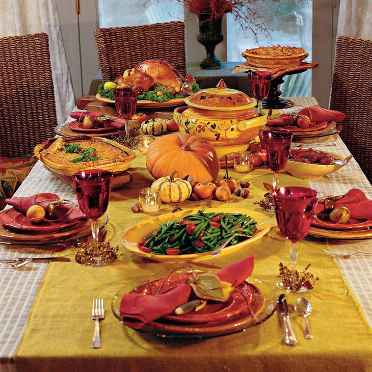 Lovely fall theme Thanksgiving table runner in yellow color