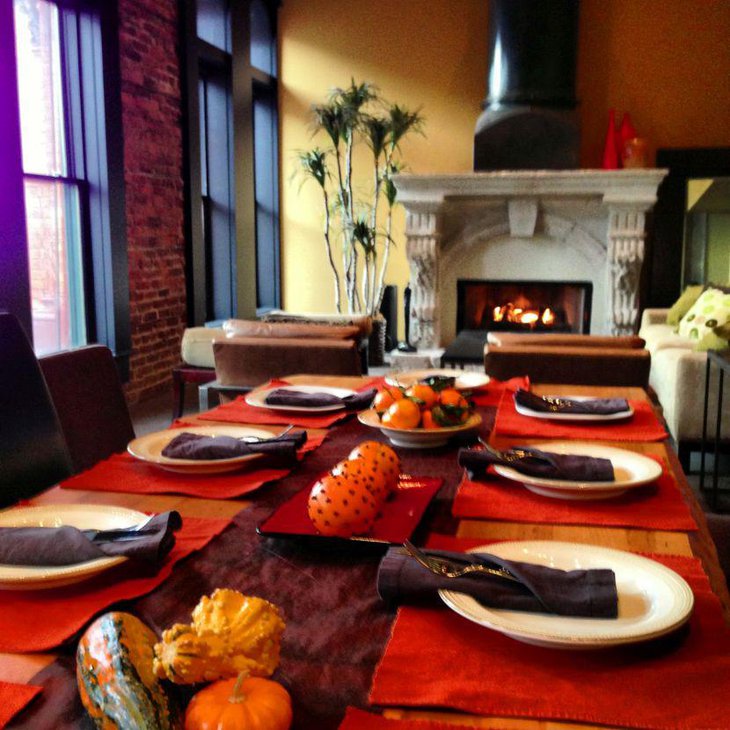 Magnificent Thanksgiving table setting in dark color theme