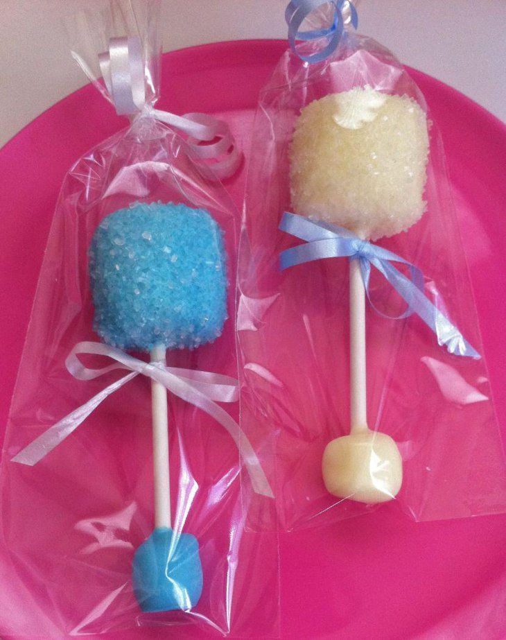 Marshmallow rattle favors for baby shower
