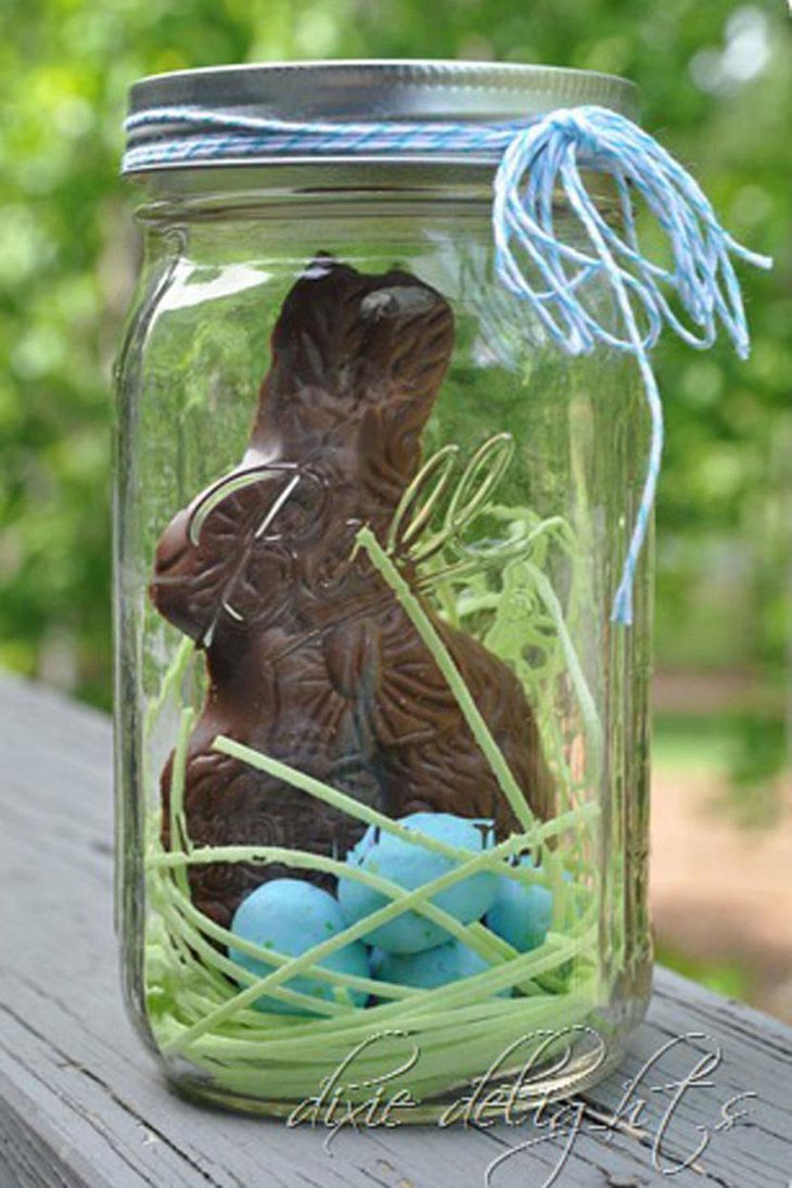 Mason Jar and Chocolate Bunny Easter Centerpieces Ideas