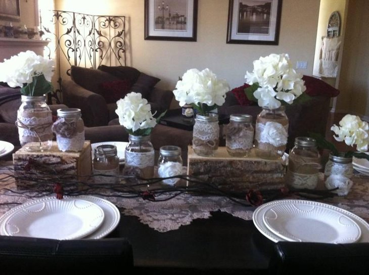 Mason Jar Table Decorations With Burlap