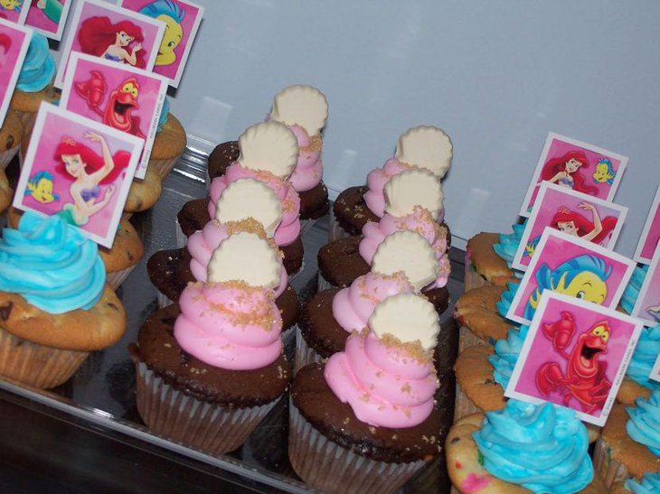 Mermaid cupcakes on baby shower table
