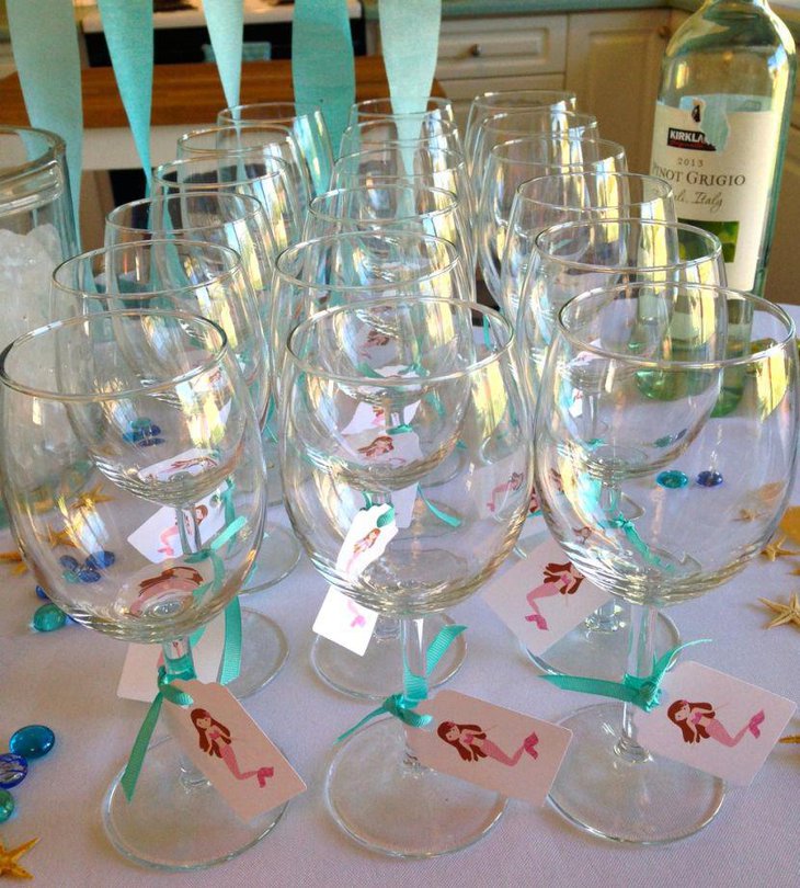 Mermaid embossed Ikea wine glass baby shower favors