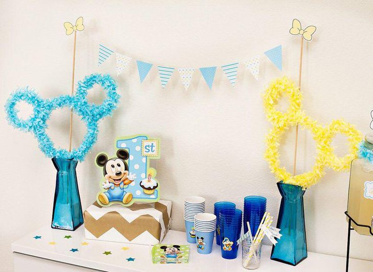 Mickey Mouse first birthday drink table decor
