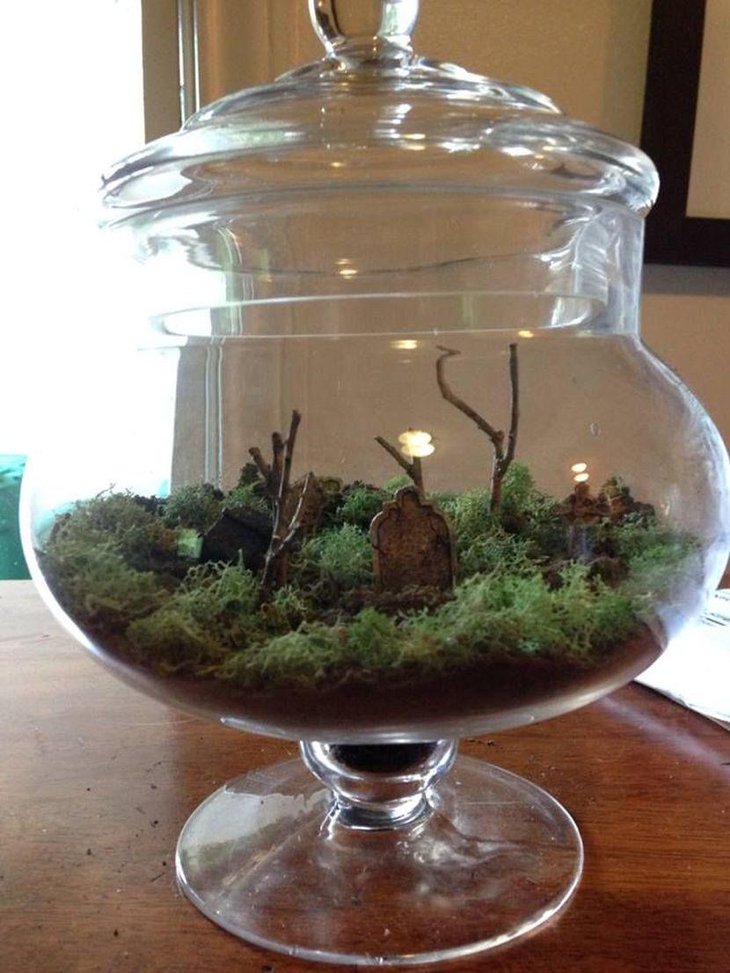 Mini cemetary terrarium centerpiece for Halloween table