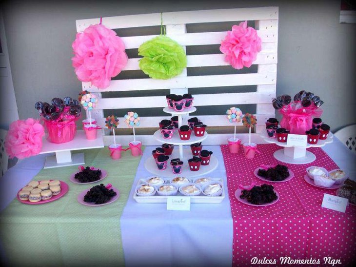 Minnie Mouse candy buffet table in pink accents