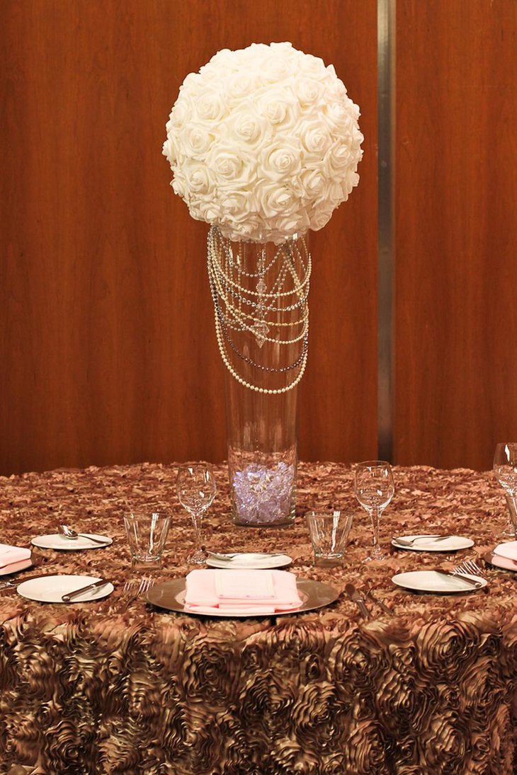 Mocha Colored Rosette Table Linen for Weddings