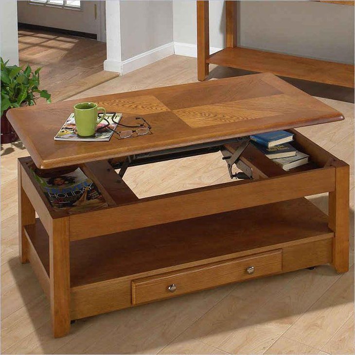 Modern cherry lift top coffee table with storage
