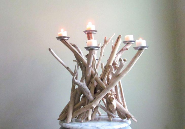 Modern driftwood candelabra table centerpiece
