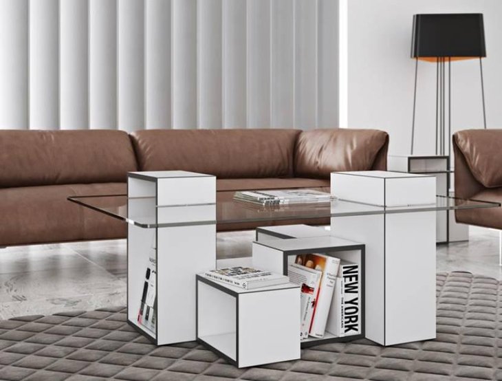 Modern Multi Level Storage Coffee Table