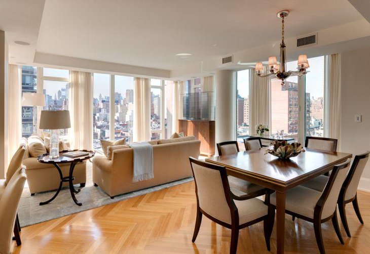 Modern wooden beige dining table for a studio apartment