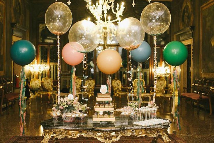 Multi Colored Golden Blue Pink and Yellow Balloon Wedding Centerpiece